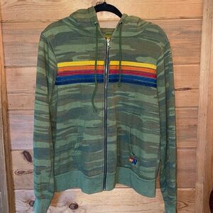 Aviator nation five stripe zip up L camo hoodie